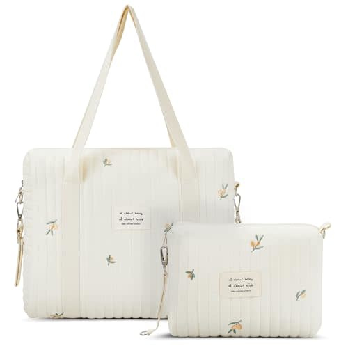 Paterr 2 Pcs Diaper Bag Tote for Women Multifunction Multisize Maternity Bag Quilted Cotton Cute Diaper Bag