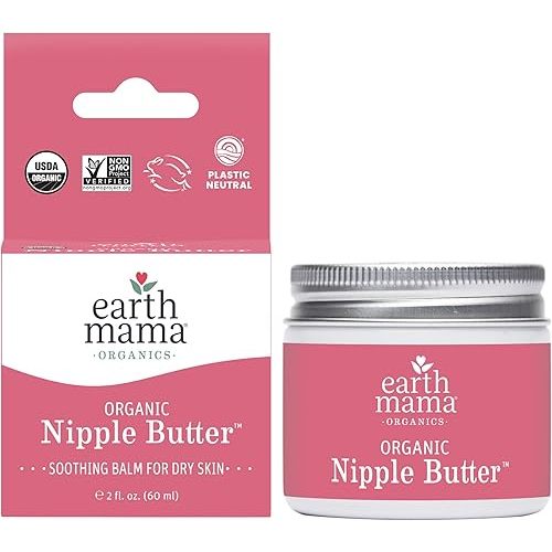 Earth Mama Organic Nipple Butter™ | Nipple Cream Safe for Breastfeeding | Postpartum Essentials for Nursing | Non Lanolin Nipple Cream, 2-Fluid Ounce