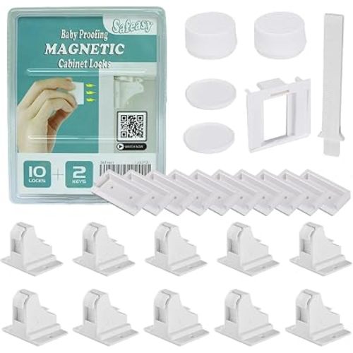 Adhesive Magnetic Cabinet Locks for Babies (10 Locks and 2 Keys)