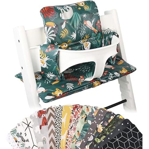 UKJE Cushion Compatible with Stokke Tripp Trapp - Soft Seat for Infants, Babies & Toddlers, High Chair Accessories, Cotton Fabric Insert, Easy to Install, Handmade in Europe (Green Monkey)