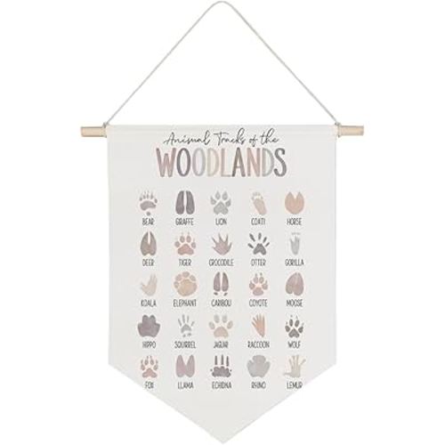 Kids Room Wall Decor,Animal Tracks of the Woodlands Canvas Banner,Animal Tracks Wall Decorations,Canvas Hanging Pennant Wall Flag for Nursery Playroom Kids Bedroom