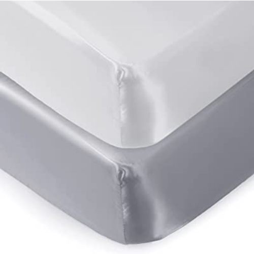 Pro Goleem 2 Pack Satin Soft Crib Sheet Great for Baby with Sensitive Hair Silky Baby Mattress Sheet White and Gray Unisex 52’’x28’’x8’’ Fitted Sheets