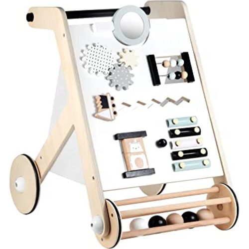 Beright Wooden Baby Walker with Roller, Push and Pull Learning Activity Walker, Multi-Functional Kids’ Activity Toy, Multiple Activities Center, Develops Motor Skills & Stimulates Creativity, Natural