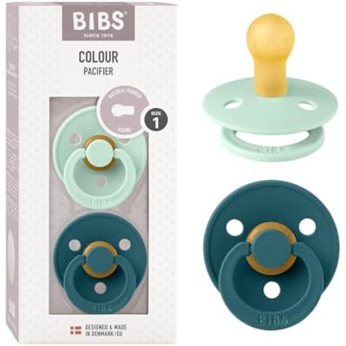 Bibs Pacifiers Color Collection, Set of 2 BPA-Free Latex Pacifiers Made in Europe, Round Nipple Baby Pacifier.