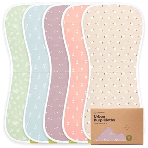 5-Pack Organic Burp Cloths for Baby Boys and Girls - Ultra Absorbent Burping Cloth, Burp Clothes, Newborn Towel - Milk Spit Up Rags - Burpy Cloth Bib for Unisex, Boy, Girl - Burp Cloths in Blooms
