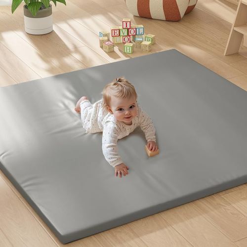Padded Baby Play Mat, 1.3 Inch Thicken Foam Cushioned & 50 x 50 Waterproof Playpen Mat for Infants and Toddlers, Stylish and Just Wipe-Clean Playmat for Baby Play on Floor, Gray