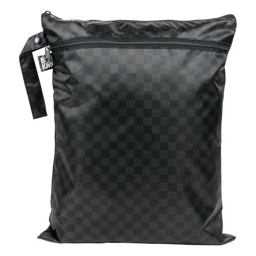 Bumkins Waterproof Wet Dry Bag for Baby, Travel, Swim Suit, Cloth Diapers, Pump Parts, Pool, Beach, Gym Clothes, Toiletry, Hook to Stroller, Daycare, Zipper Reusable Wetdry Packing Pouch, Black Check