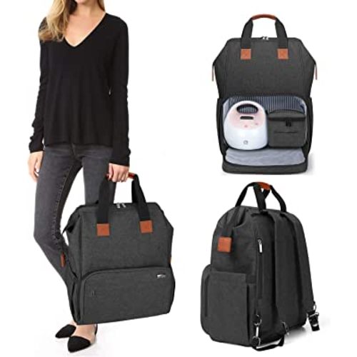 LUXJA Breast Pump Bag with Compartments for Cooler Bag and Laptop, Breast Pump Backpack with 2 Options for Wearing (Fits Most Major Breast Pump, Suitable for Working Mothers), Black