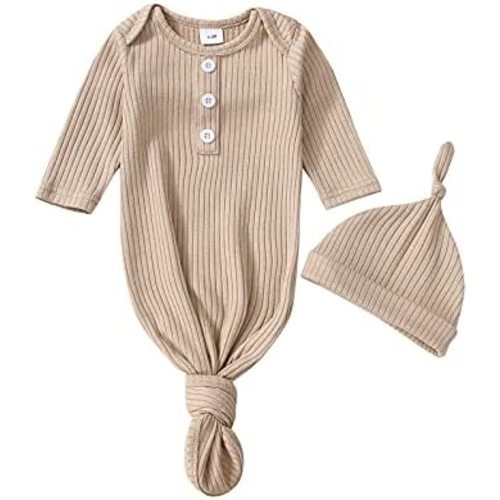 Twopumpkin Baby Boy Coming Home Knotted Gown Unisex Newborn Infant Sleep Onesie Outfit Cute Baby Winter Pajamas