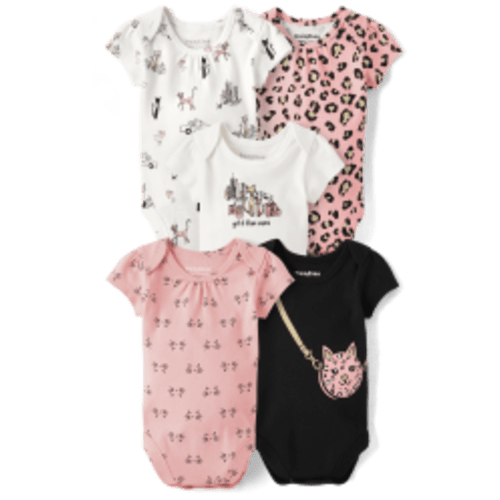 Baby Girls Leopard Bodysuit 5-Pack - Bunnys tail