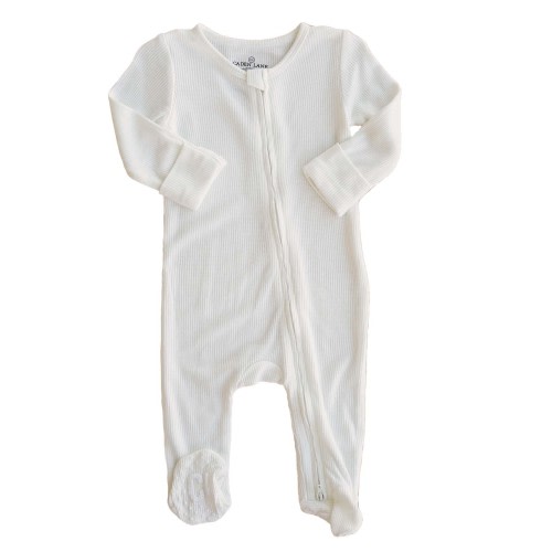 Cloud White Waffle Bamboo Zipper Footie NB Caden Lane
