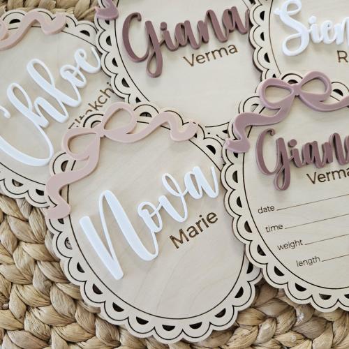Bow Themed Newborn Birth Disc Set | Bow Birth Announcement Name Sign | Baby Photo Prop | New Baby Name Sign | Birth Statistics Disc