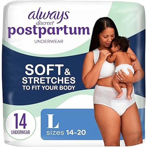 Always Discreet Postpartum and Adult Incontinence Underwear for Women, Size L, Maximum Protection, 14 CT
