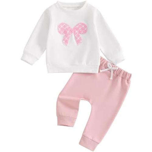 Toddler Baby Girl Clothes Fall Winter Outfits Bow Embroidered Long Sleeve Sweatshirt Pullover Top + Pants Set