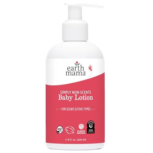 Earth Mama Simply Non-Scents Baby Lotion for Dry Skin, Calendula Cream, Skin Care for Kids, Organic Moisturizer, Unscented Lotion with Aloe Juice, Rooibos, & Shea Butter, 8-Fl oz
