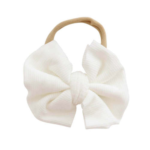 Pearl White Ribbed Bamboo Bow Headband