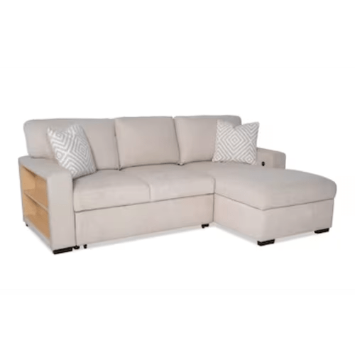 Playday Beige 93'' 2 Piece Right Arm Facing Pop-Up Sleeper Chaise Sectional with USB & USB-C Ports