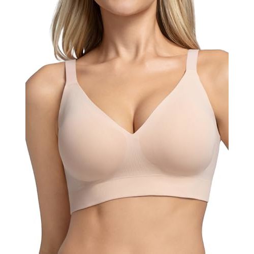 Momcozy CoolFit T-Shirt Bra for Women, Comfortable Wireless Everyday Seamless Bras with Semi-Fixed Pads and Jelly Strip