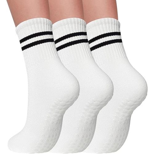 3 Pairs Pilates Socks with Grips for Women Non Slip Grip Socks for Yoga Barre Hospital Workout