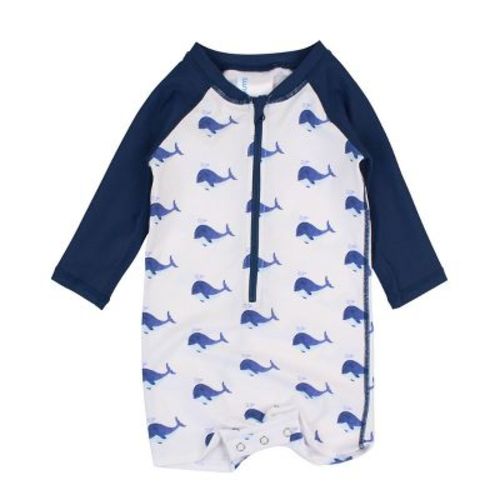 Ruggedbutts Baby/toddler Boys Upf50+ Long Sleeve One Piece Rash Guard - Whale Friends, 0-3m