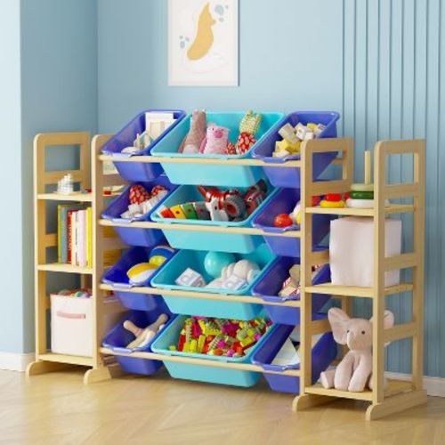 Toy Storage Organizer with 6 Shelves & 12 Bins, Kids Bookshelf and Bin Shelf for Bedroom, Playroom Organization and Decor