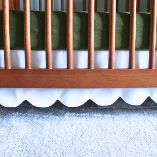 White Scalloped Crib Skirt (Front/Two Sides) — Oscar Bee Baby