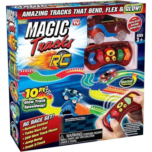 Ontel Magic Tracks RC - Remote Control Turbo Race Cars & 10 ft of Flexible, Bendable Glow in the Dark Racetrack - As Seen on TV, Color may Vary