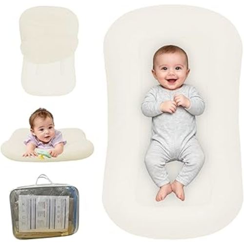 Baby Lounger for Newborn, Bionic Design Baby Lounger, Soft Organic Cotton Breathable Lounger for Infants 0-18 Months (White)