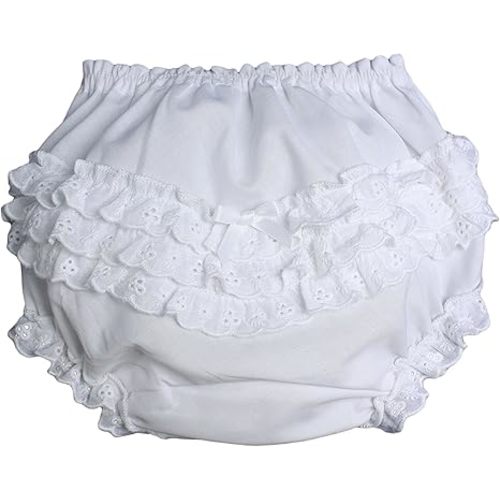 Little Things Mean A Lot Baby Girls White Elastic Bloomer Diaper Cover with Embroidered Eyelet Edging - SM