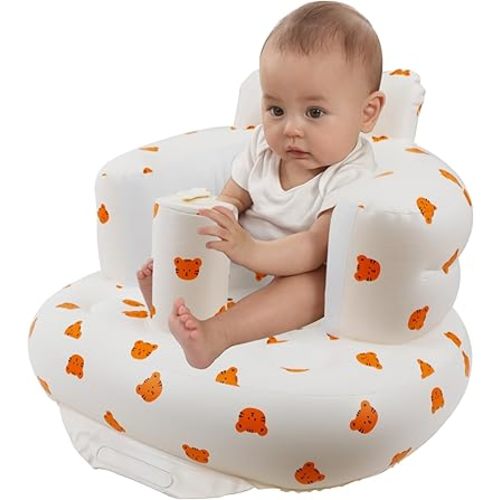 Inflatable Baby Seat for Babies 3 Months and Up, Toddler Floor Seats for Sitting Up, Built in Air Pump Baby Seats for Kids, Blow Up Baby Chair with Back Support - Tiger