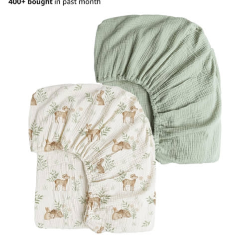 Konssy Muslin Crib Sheets 2 PCS, 100% Cotton Baby Crib Sheets for Standard Crib Mattress (28"x 52"), Soft and Breathable for Boys, Girls (Woodland,Sage)