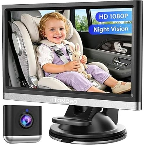 Itomoro 2026 All-New Baby Car Camera Monitor [No Glare 1080P Full HD & 940NM IR Night Vision] 360° Rotation & 150° Wide View CarSeat Camera for Baby Rear Facing, Easy Install, Silver & Black