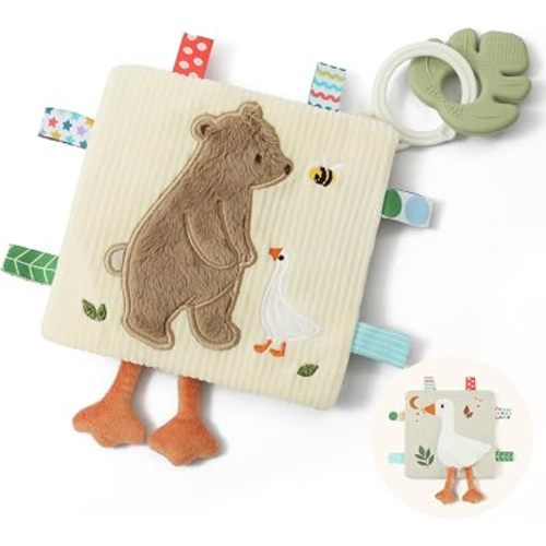 let's make Bear & Goose Baby Lovey with Sensory Tags, Crinkle Toy, Clip-On Stroller Security Blanket Featuring Silicone Teether Shower Gift