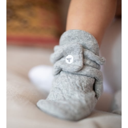 3-6M Quilted Bee Grey Organic Baby Booties | Burt's Bees Baby®