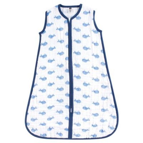 Hudson Baby Infant Boys Muslin Cotton Sleeveless Wearable Sleeping Bag, Sack, Blanket, Blue Whale, 6-12 Months