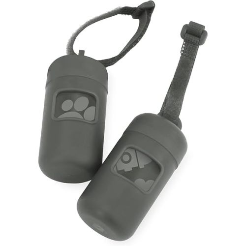 Best Pet Supplies Dog Poop Bag Holder Leash Attachment with 30 Bags, Reusable Dispenser for Travel, Walking, Park, and Outdoor Use, Durable with Clip-On - Gray, Pack of 2