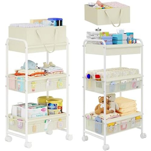 2 in 1 Baby Diaper Organizer with Diaper Caddy Basket, Nursery Organizers