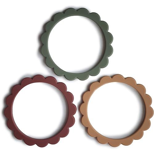 mushie Flower Teether Bracelet | 3-Pack (Dried Thyme/Berry/Natural)
