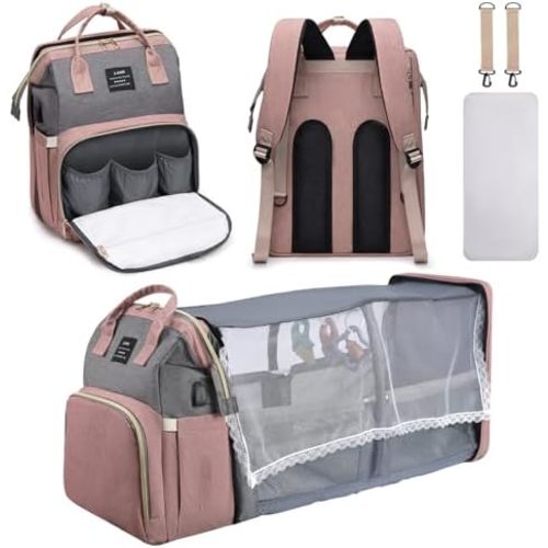 Diaper Bag Backpack, Multifunctional Baby Diaper Bag, Diaper Changing Station for Boys Girls, Large Capacity Travel Baby Bag for Mom Dad with Insulated Pocket & Strap