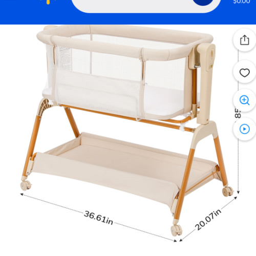 Baby Bassinet, Bobiber 3-in-1 Baby Bassinet Bedside Sleeper with Rocking and Adjustable Height, Storage Basket, Wheels, for 0-24 Months, Grey