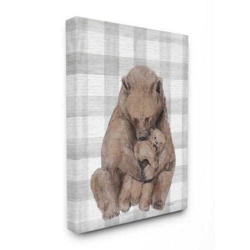 Bear and Cub Farmer Plaid Canvas Wall Art for Nursery (16 x 20)