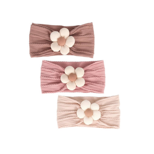 3 Pcs Baby Flower Headbands Baby Girls Nylon Headband Soft Hairbands Hair Accessories for Newborn Infant Toddler Kids (Beige Pink Khaki)