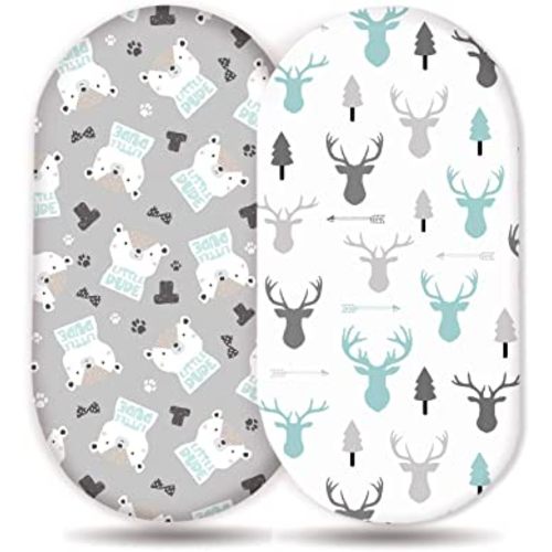 Stretch Ultra Soft Fitted Bassinet Sheet Set 2 Pack, Universal Cradle Sheet Set for Rectangle, Oval, or Hourglass Bassinet Pad/Mattress, Grey Bear Bassinet Sheets for Girls and Boys