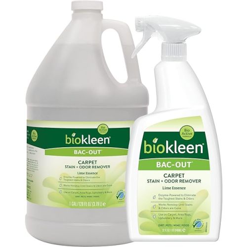 Biokleen Bac-Out Stain Remover for Carpet, Clothes - 32 Ounce and Gallon Refill - Enzymatic, for Pet Stains, Laundry, Diapers, Wine, Carpets, & More, Eco-Friendly, Plant-Based
