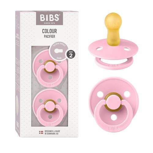 BIBS Pacifiers Colour Collection | Natural Rubber Baby Pacifier | Set of 2 BPA-Free Soothers | Made in Denmark | 6+ Months (Pack of 2) | Baby Pink
