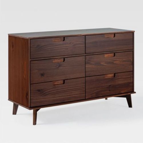 Saracina Home Mid Century Modern Groove Wood 6 Drawer Dresser