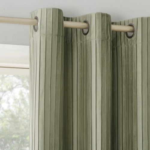 Sun Zero Blackout Cascade Pleated Velvet Grommet Curtain Panel, Color: Sage Green, Size: 40"x96"