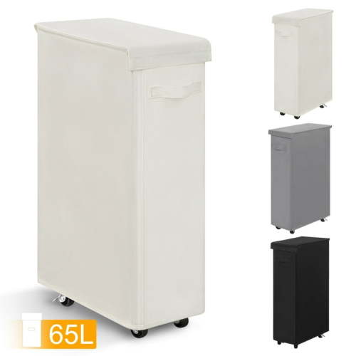 BGTREND 27.6'' Tall & Slim Laundry Hamper with Lid and Wheels Narrow Laundry Basket Collapsible Dirty Clothes Hamper Portable Laundry Storage Bin Oxford (65L, Beige)