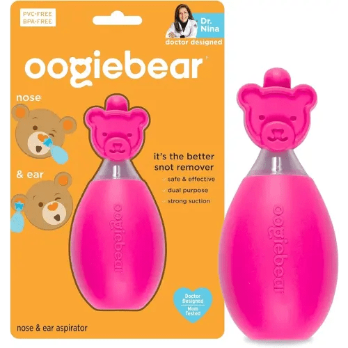 oogiebear: Baby Nasal Aspirator - Safe Booger & Earwax Remover for Newborns, Infants, Toddlers - Better Syringe, Airtight Suction, Nose Sucker - Essential Baby Stuff, Diaper Bag Must-Haves, Pink