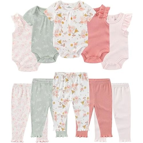Baby Bodysuit and Pant Set Summer Ribbed Mix Match Infant Boy Girl Clothes Outfits